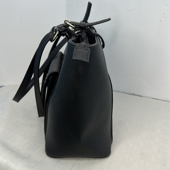 KARL LAGERFELD PARIS Black Tote Bag Saffiano Leather Handbag Pocket Satchel - Picture 2 of 9